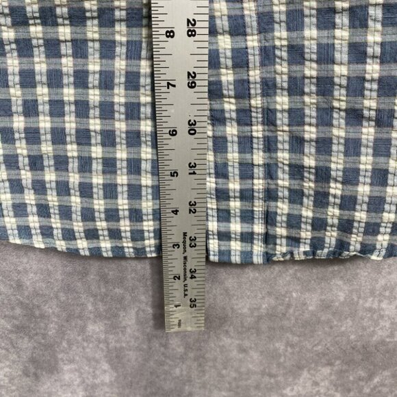 Chaps Ralph Lauren Button Down Shirt Mens M Blue Plaid Seersucker EZ Care VTG - Picture 7 of 9